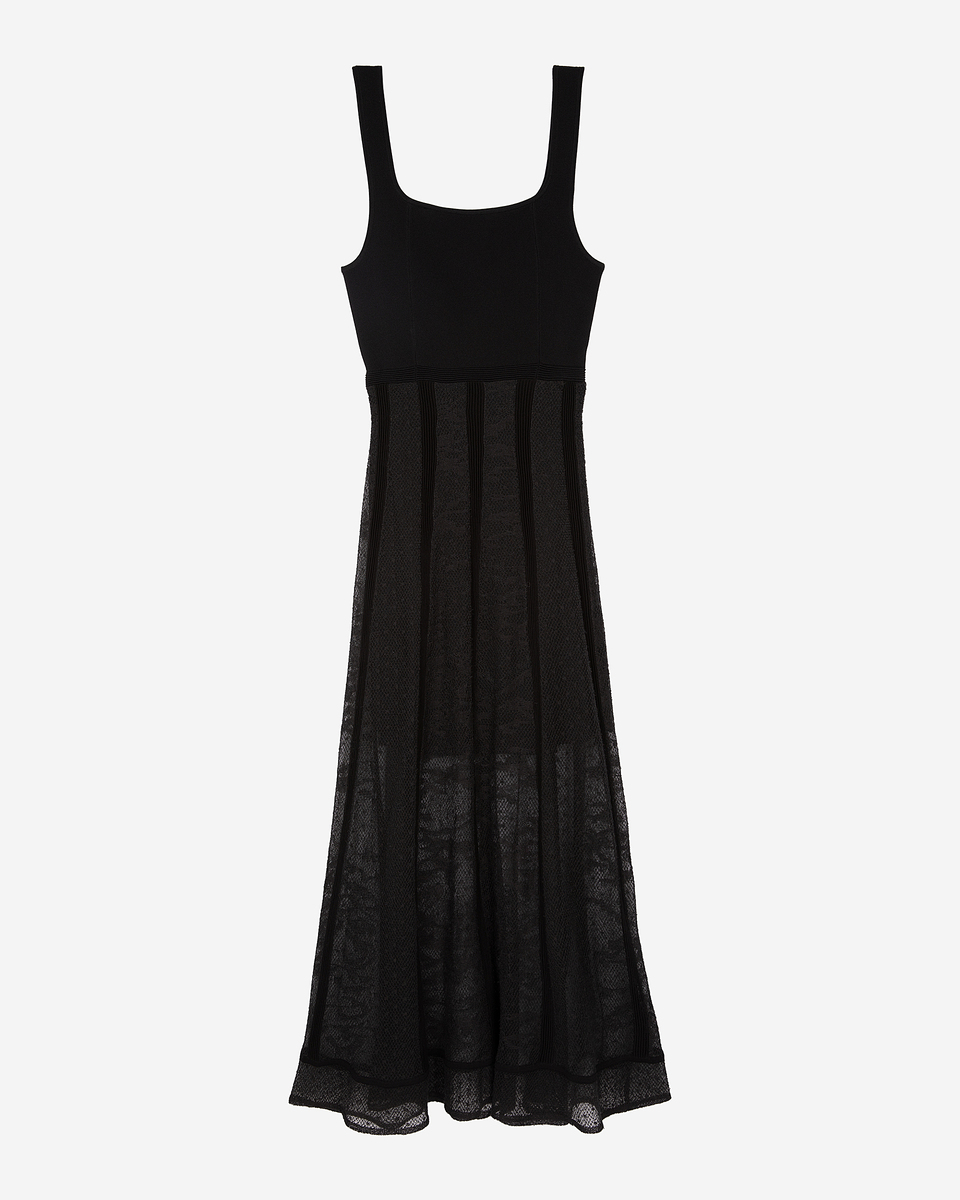 Long black mesh and lace dress