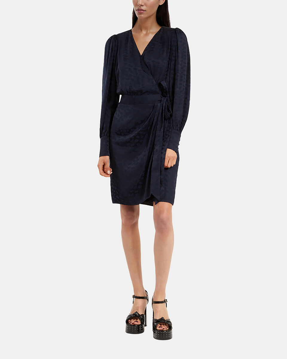 Short navy jacquard wrap dress