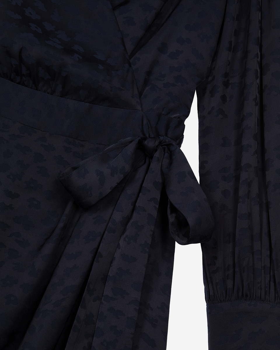 Short navy jacquard wrap dress