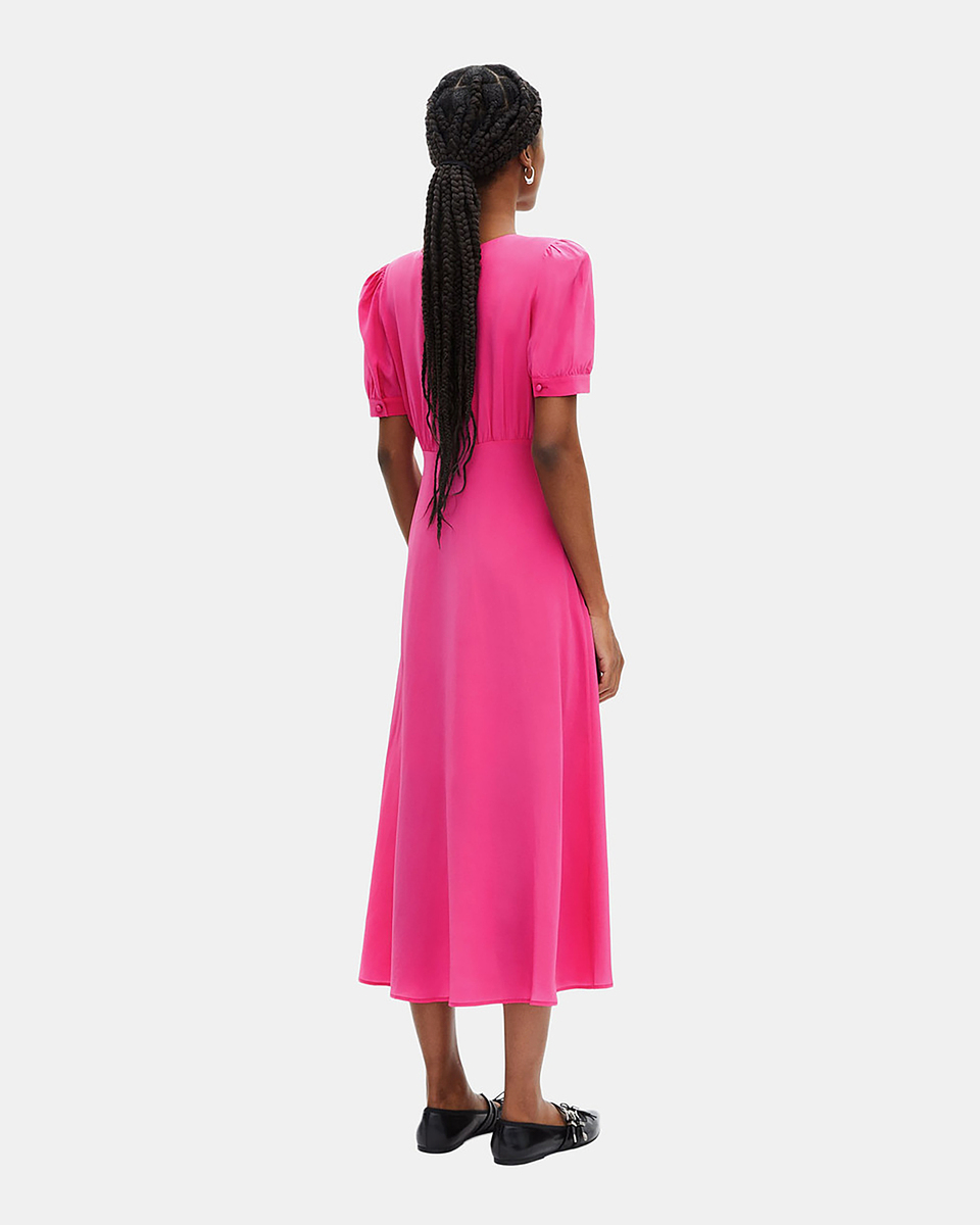 Long dress with pink silk buttoning