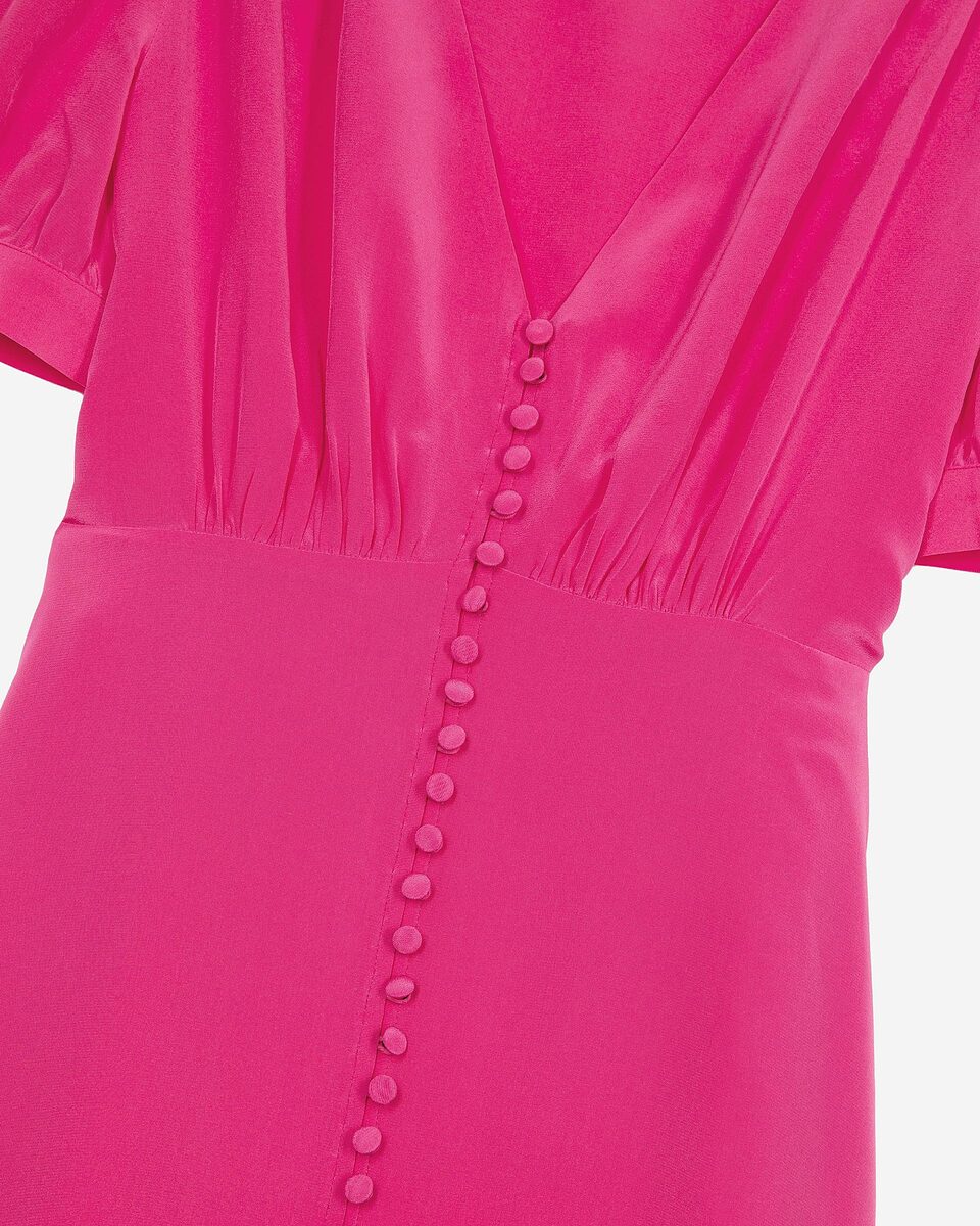 Long dress with pink silk buttoning
