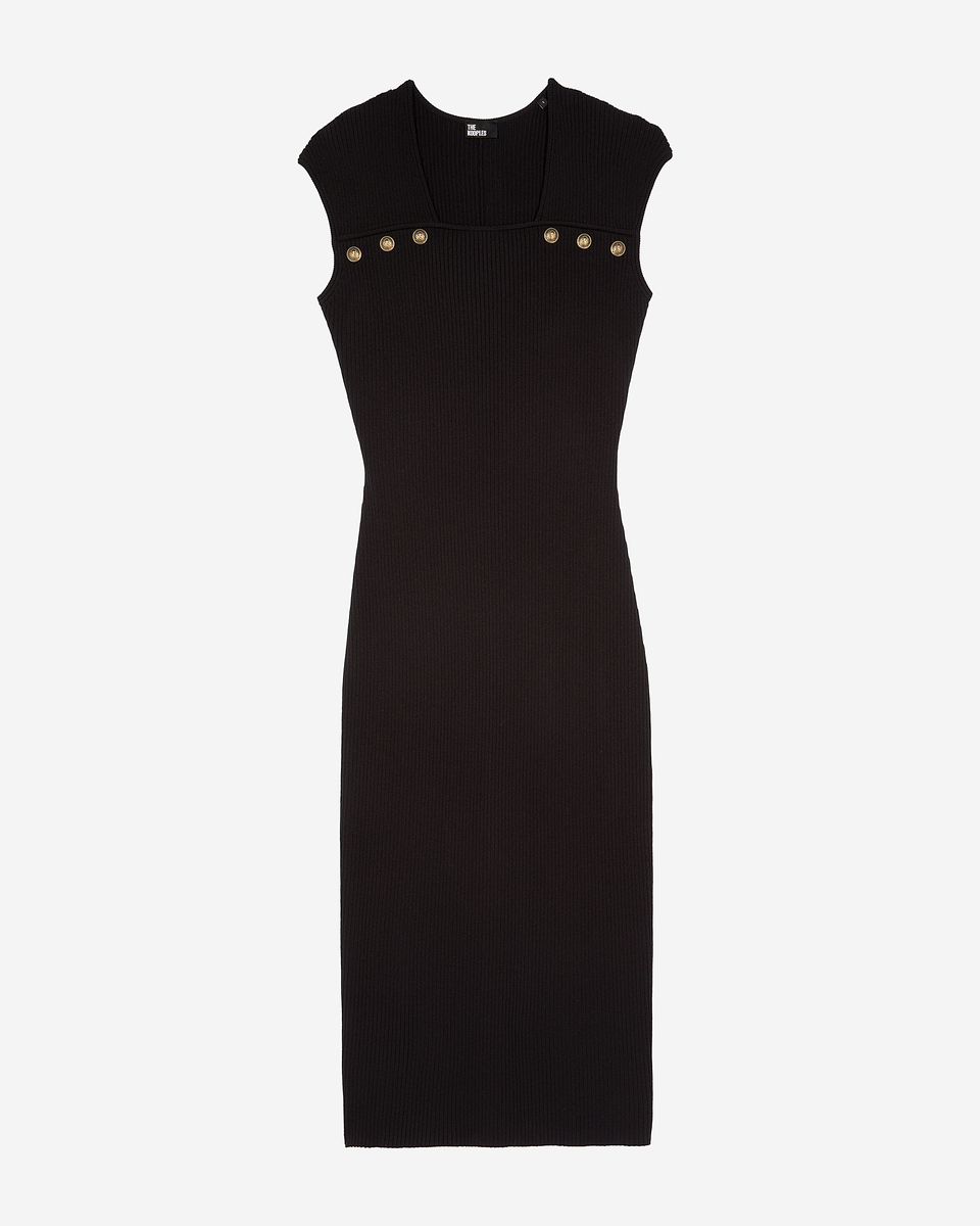 Black rib-knit maxi dress