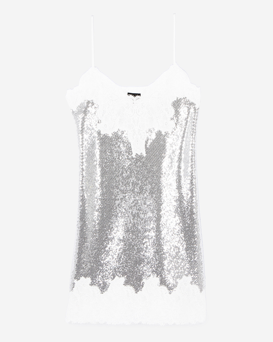 Short silver sequined babydoll dress