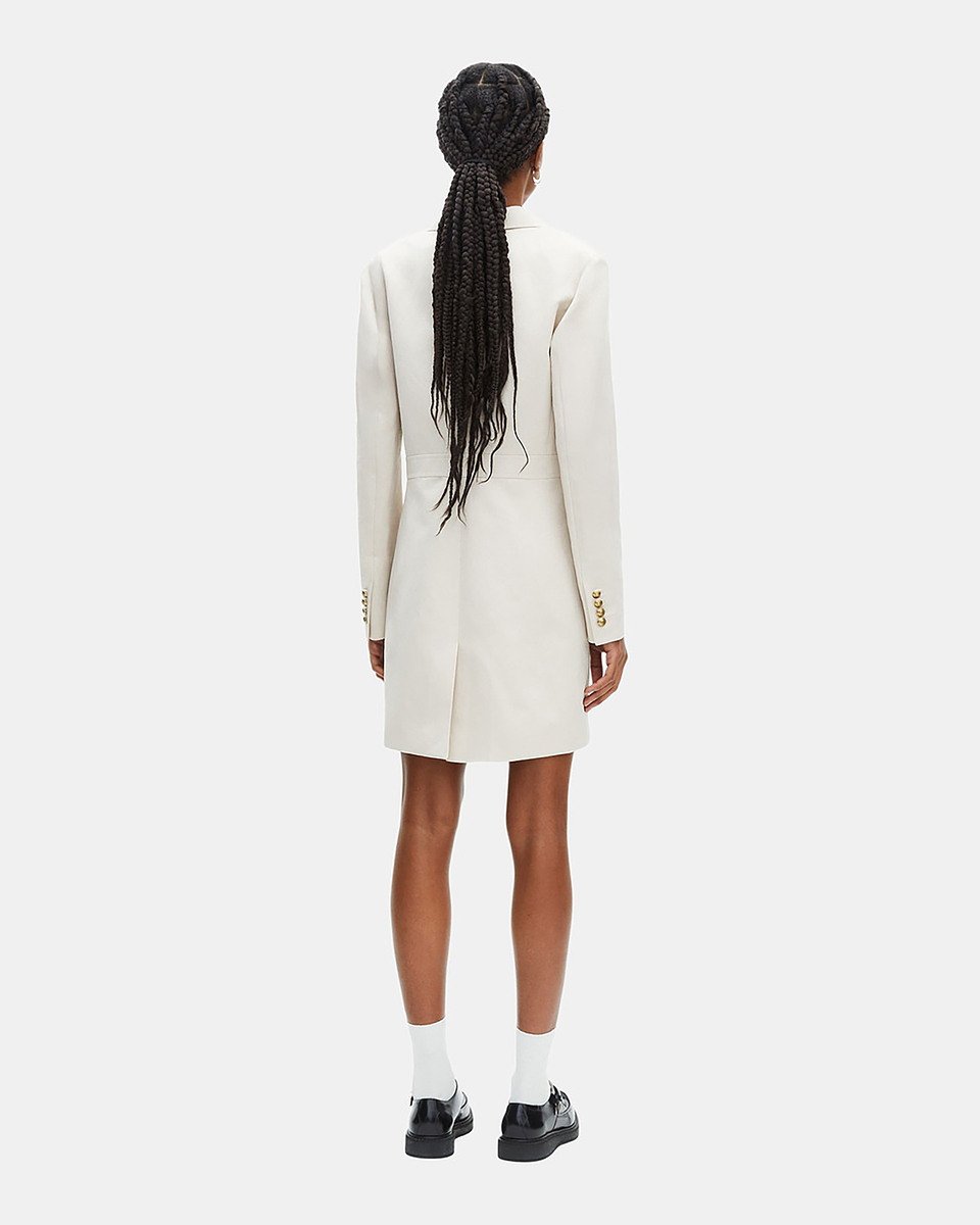 Short officer-style dress in ecru linen
