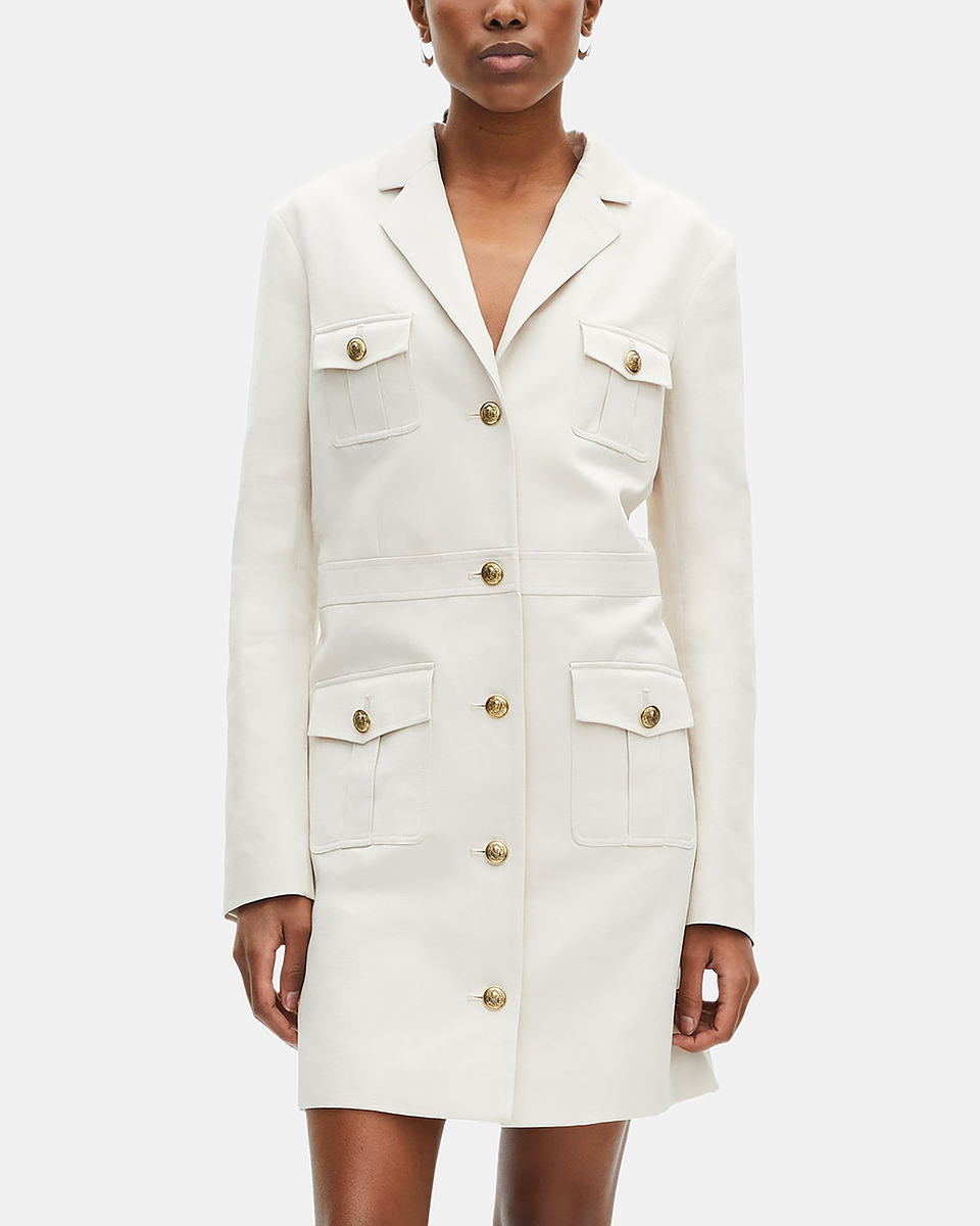 Short officer-style dress in ecru linen