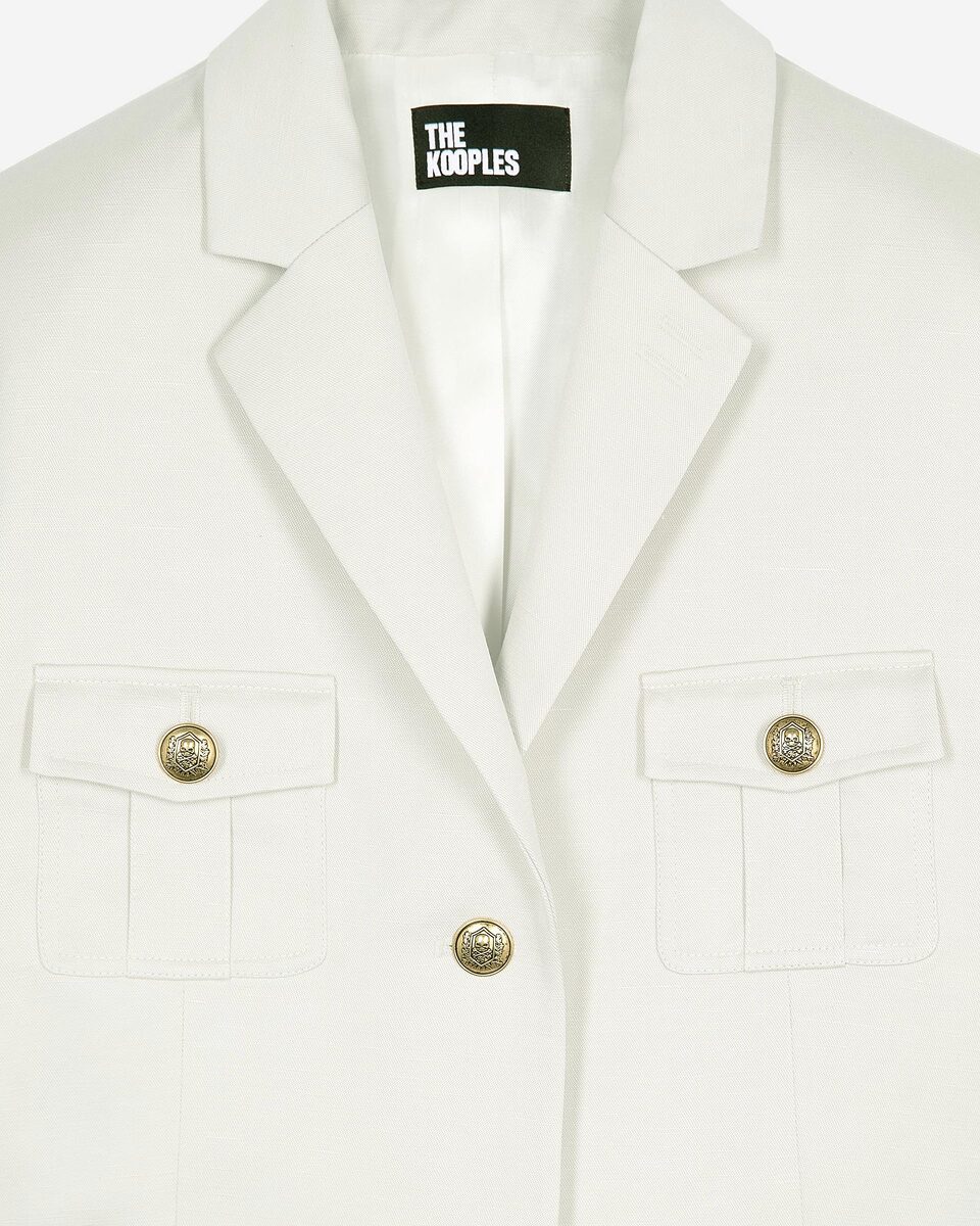Short officer-style dress in ecru linen