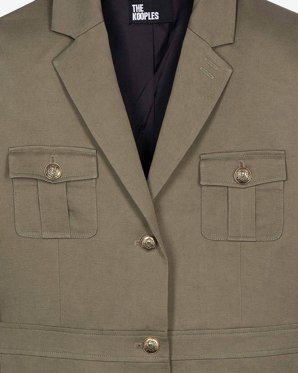 Short officer-style dress in khaki linen