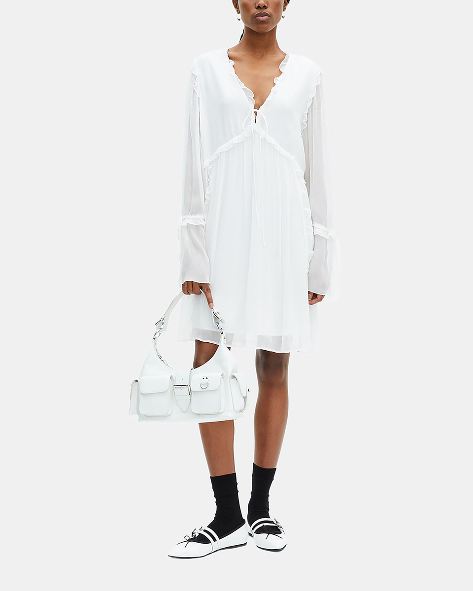 Short ecru dress with ruffles