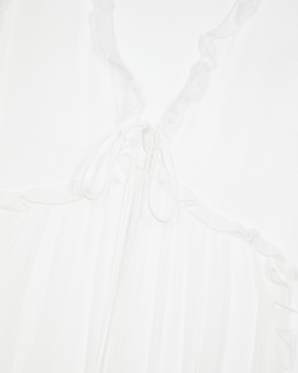 Short ecru dress with ruffles