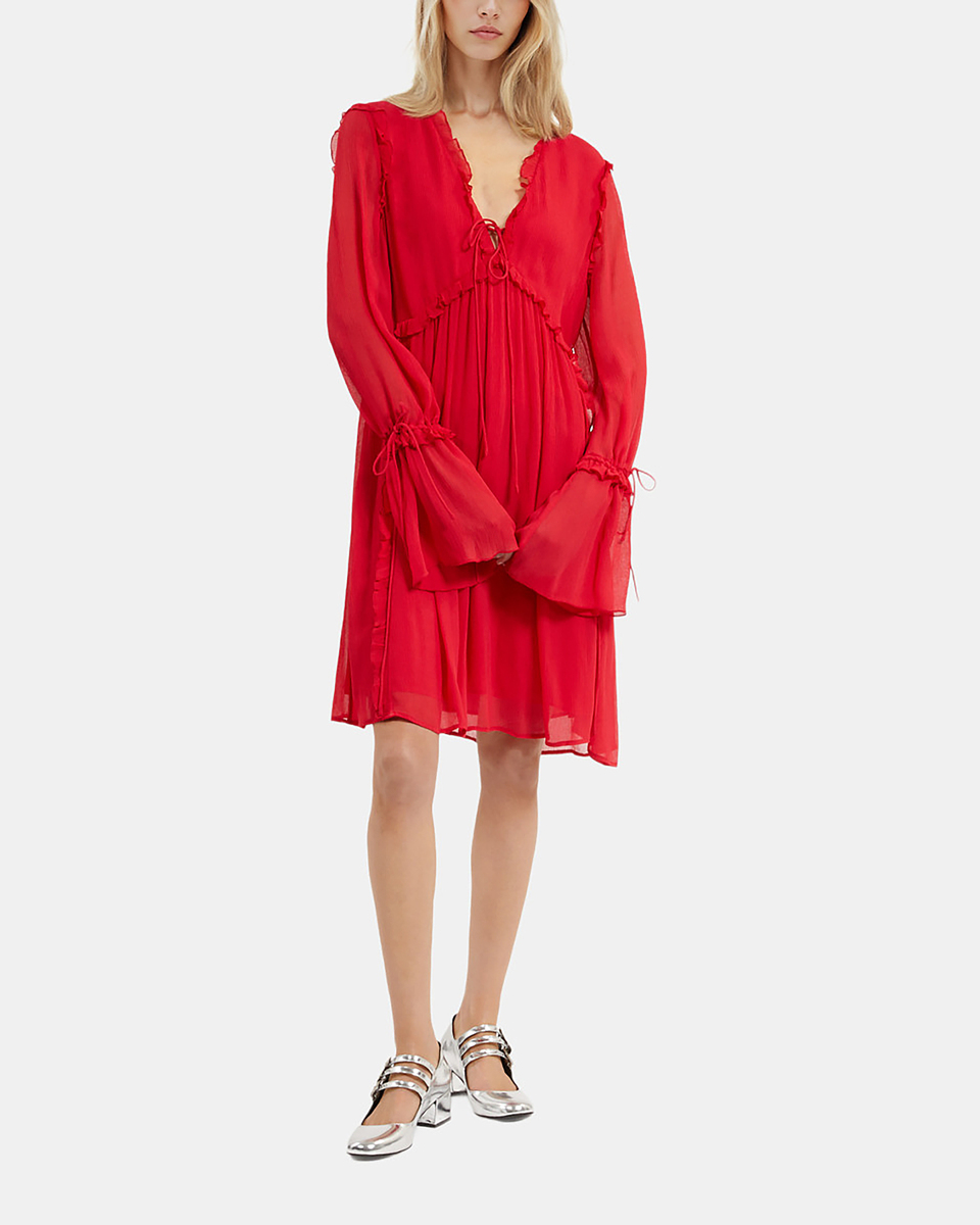 Short dress with red ruffles