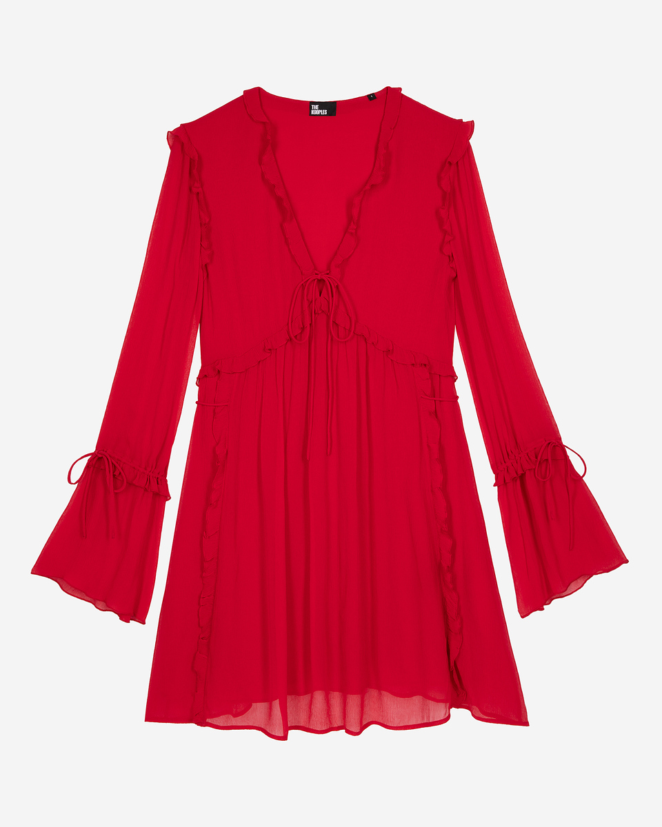 Short dress with red ruffles