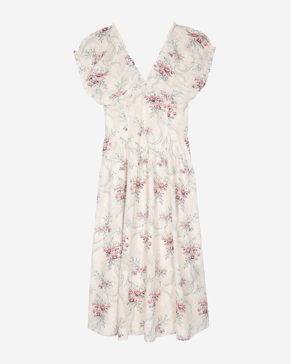 Long white floral print dress