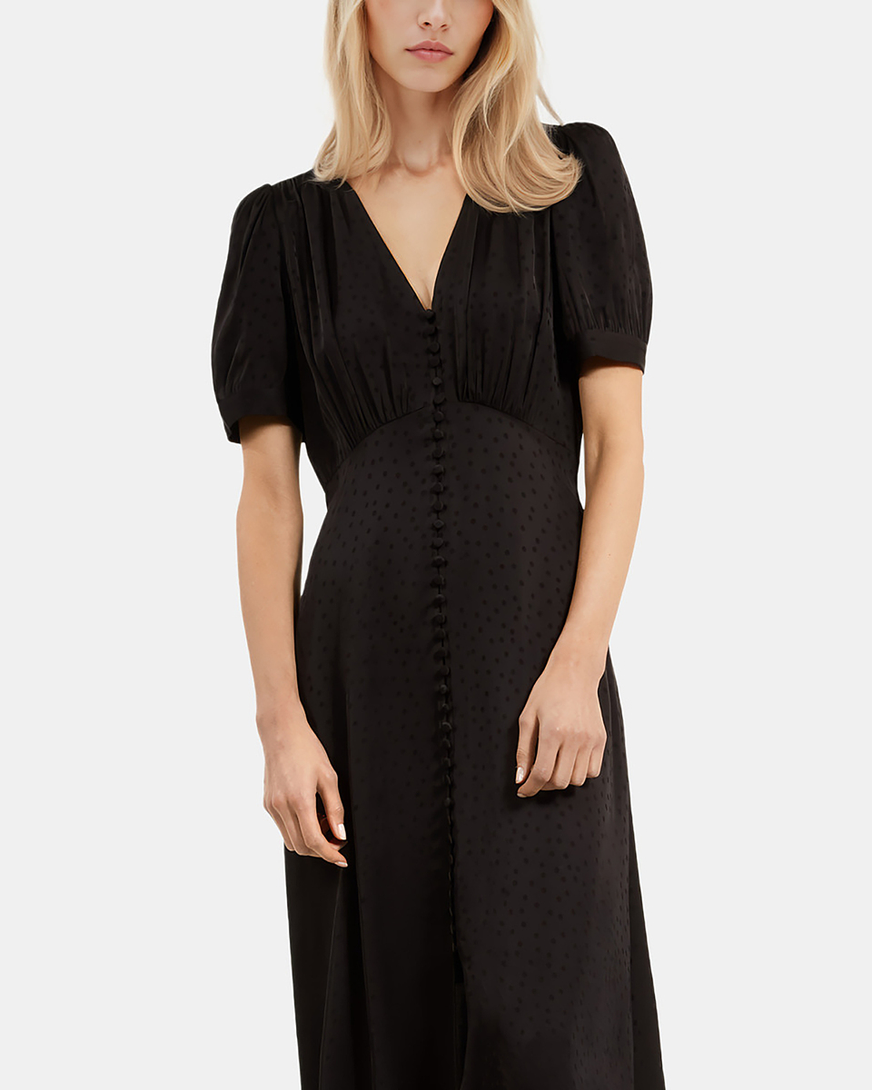Black jacquard polka dot maxi dress