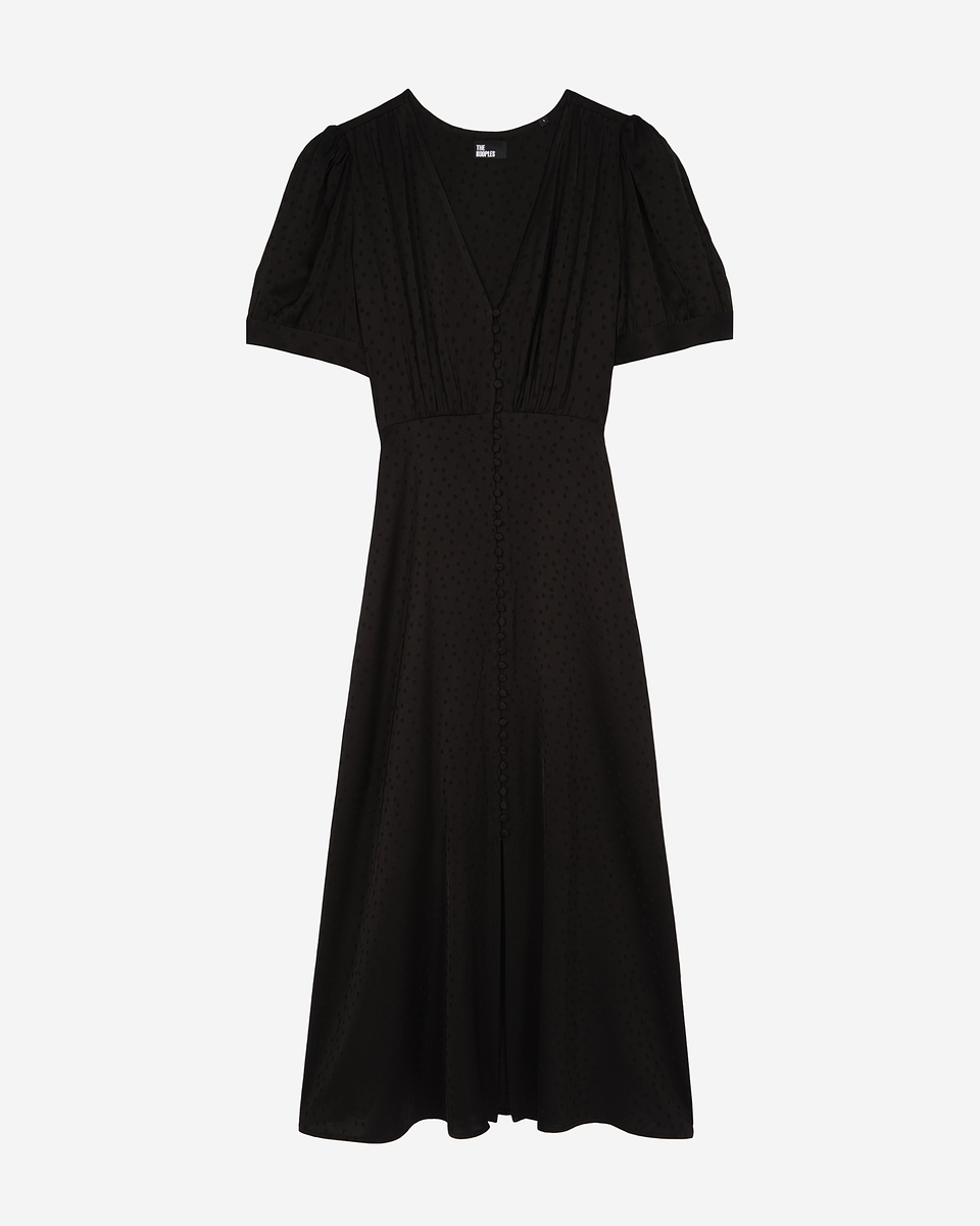 Black jacquard polka dot maxi dress