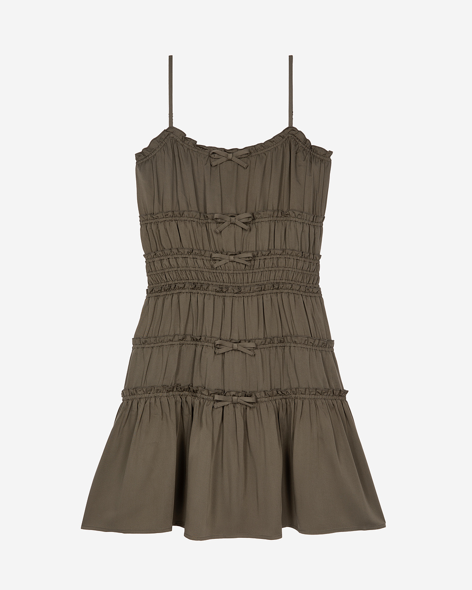 Short khaki dress with bows