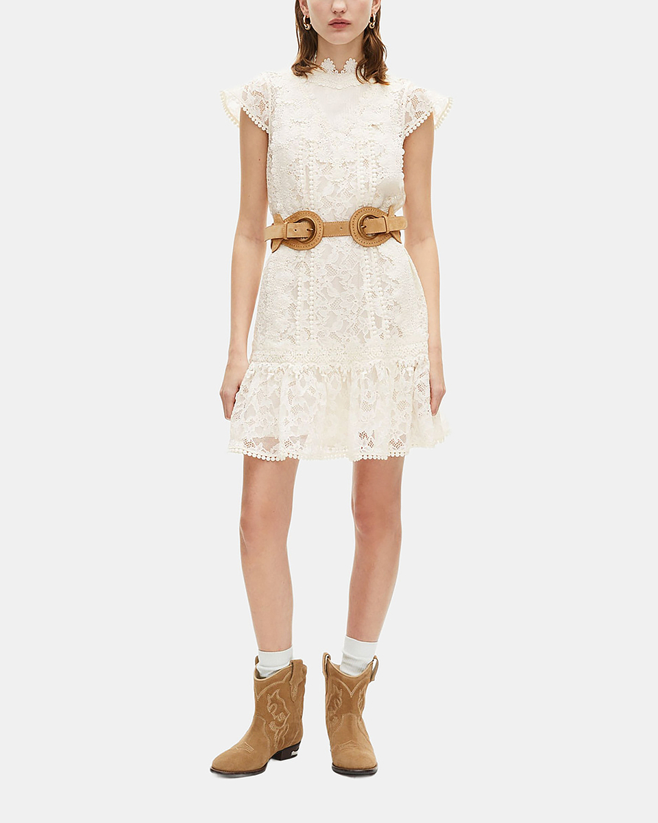 Short dress in ecru lace