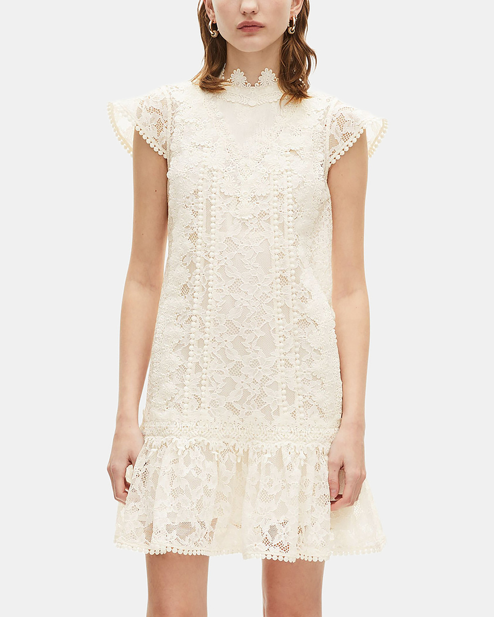 Short dress in ecru lace