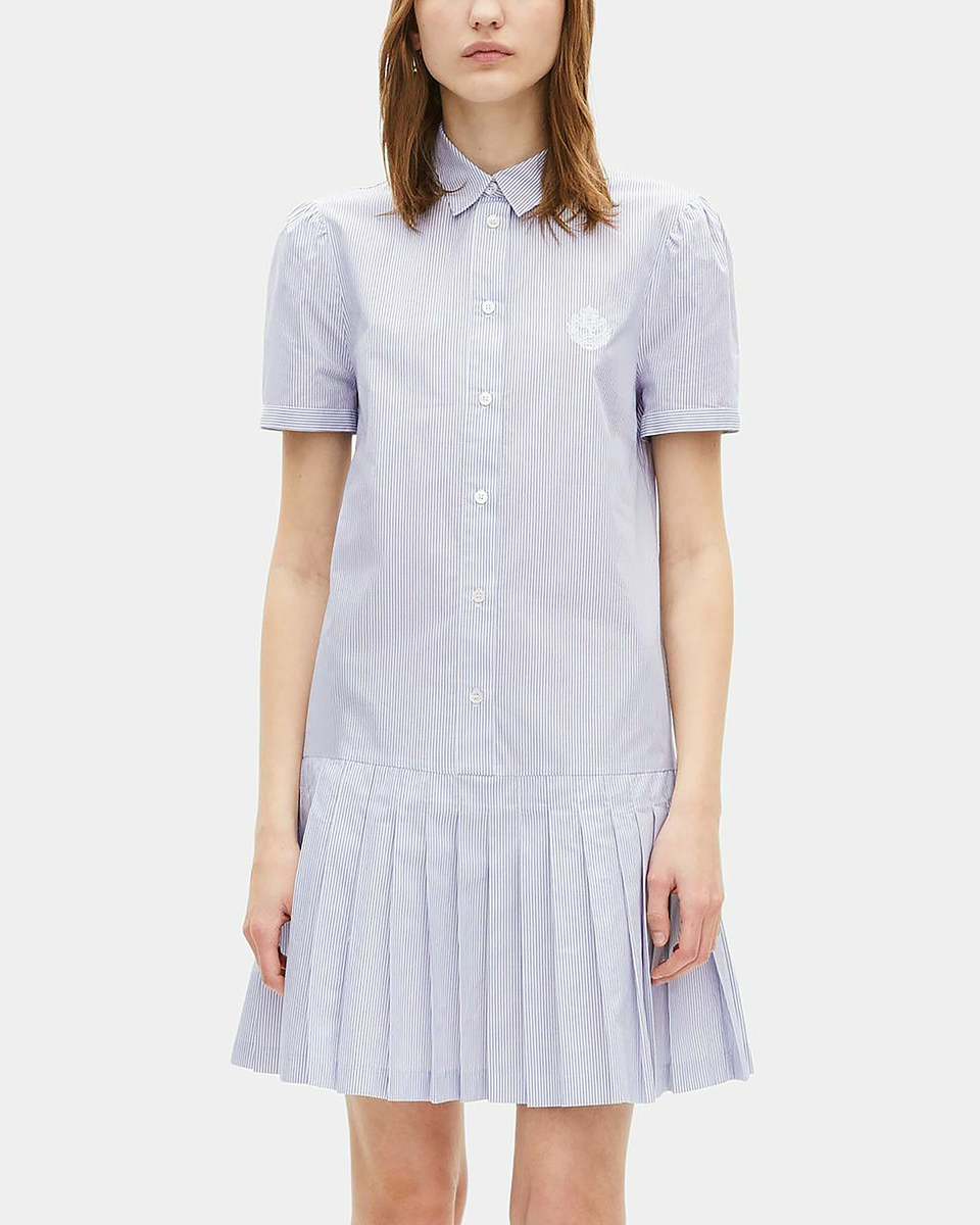 Short blue striped shirt collar dress