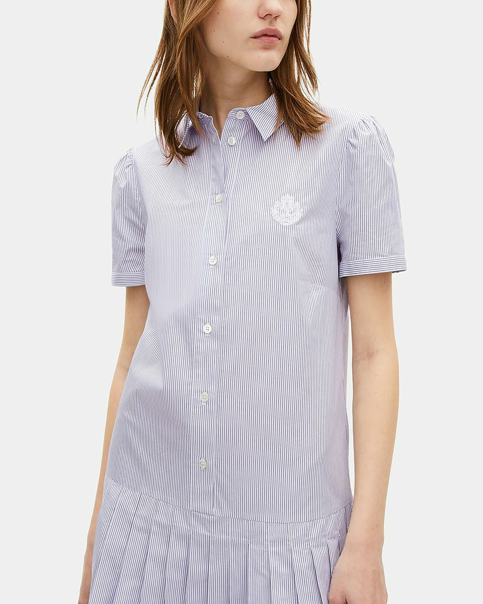 Short blue striped shirt collar dress