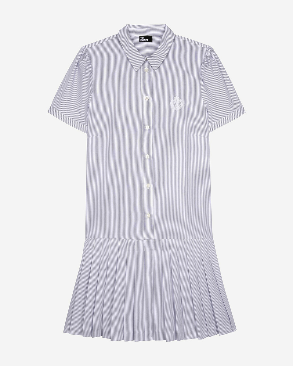 Short blue striped shirt collar dress