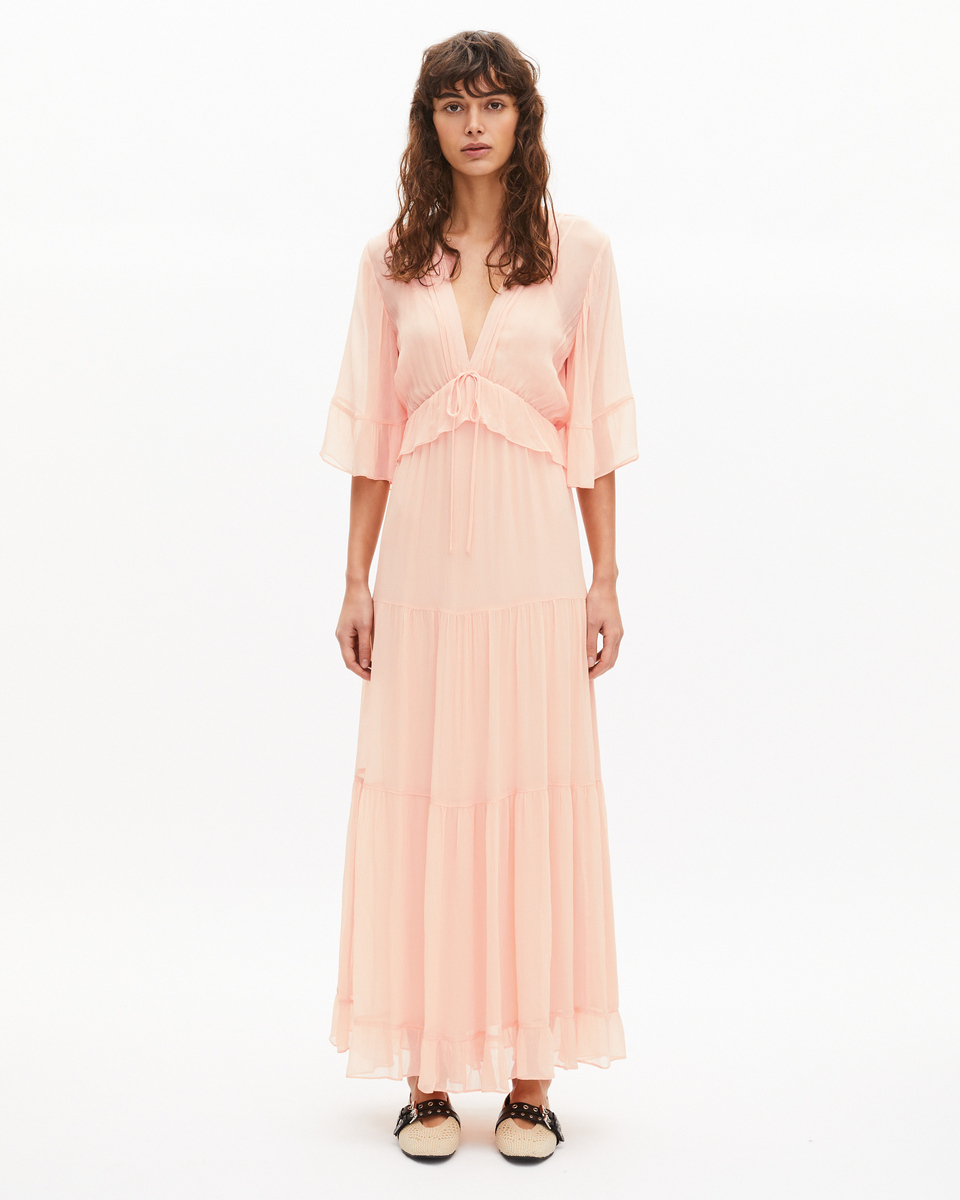 Long ruffled peach dress