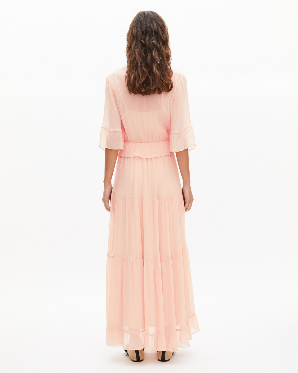 Long ruffled peach dress