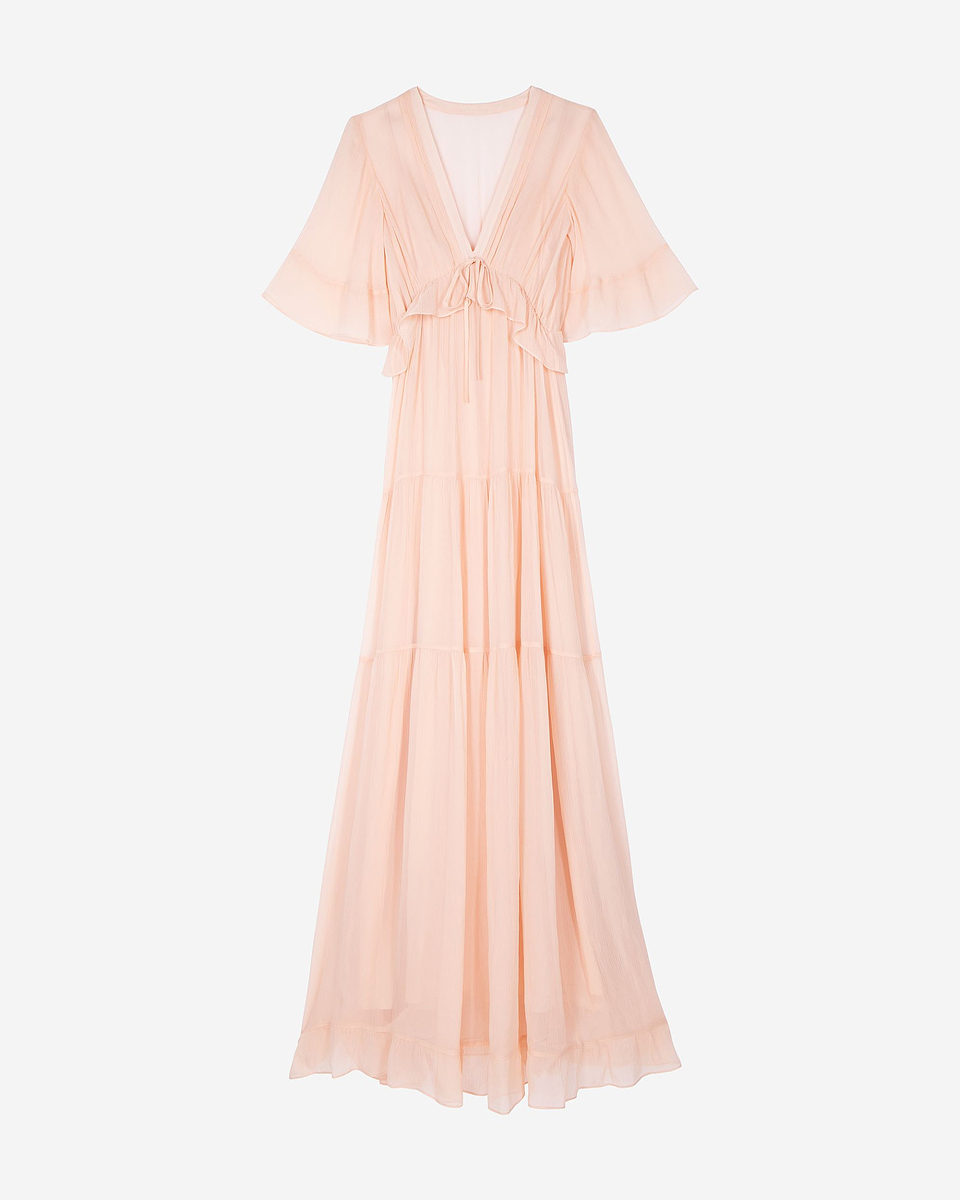 Long ruffled peach dress