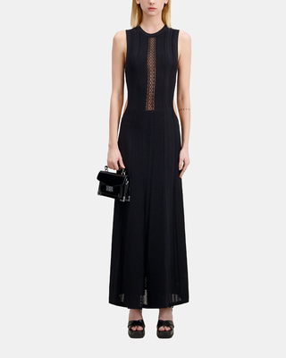 Long black openwork knit dress with openings