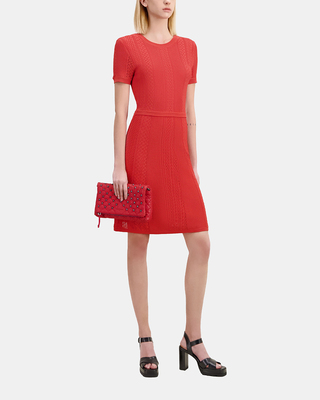 Short red openwork knit dress