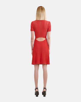 Short red openwork knit dress