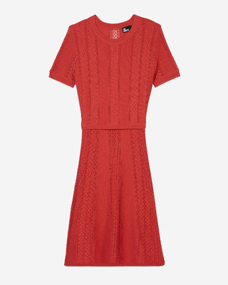 Short red openwork knit dress