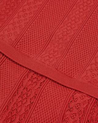 Short red openwork knit dress