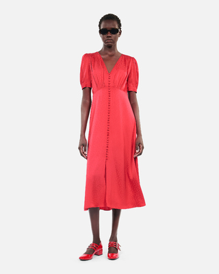 Red long dress with buttoning