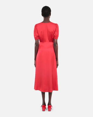 Red long dress with buttoning