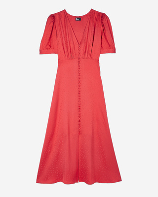 Red long dress with buttoning