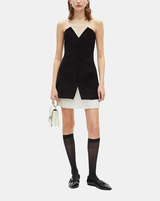 Black two-material strapless short dress