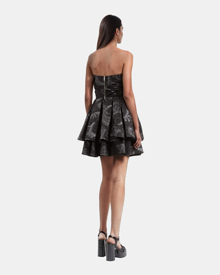Black jacquard strapless short dress