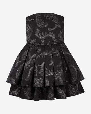 Black jacquard strapless short dress