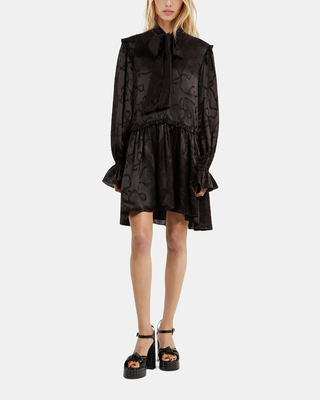 Short jacquard dress with ribbon print