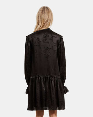 Short jacquard dress with ribbon print