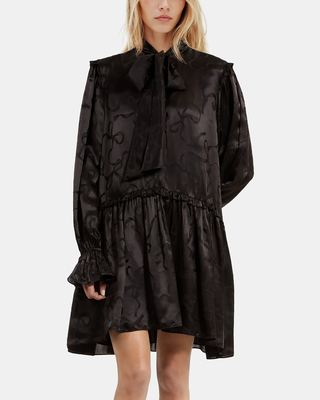 Short jacquard dress with ribbon print