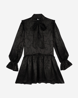 Short jacquard dress with ribbon print