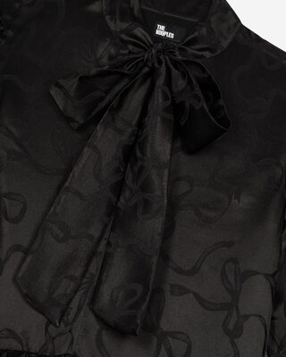 Short jacquard dress with ribbon print