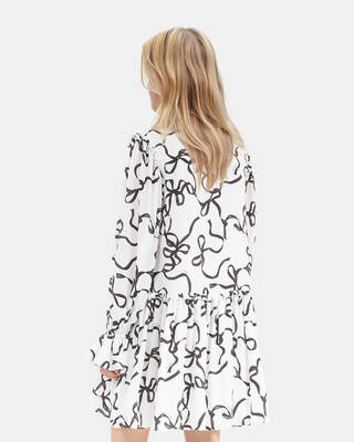 Ribbon-print silk short dress