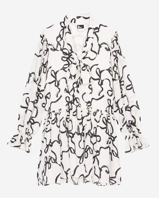 Ribbon-print silk short dress