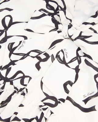 Ribbon-print silk short dress