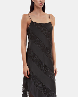Black silk and lace long babydoll dress