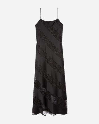 Black silk and lace long babydoll dress