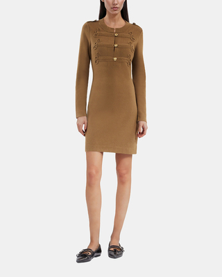 Officer-style short dress in khaki knit