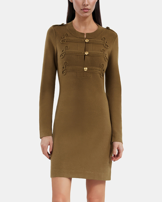 Officer-style short dress in khaki knit